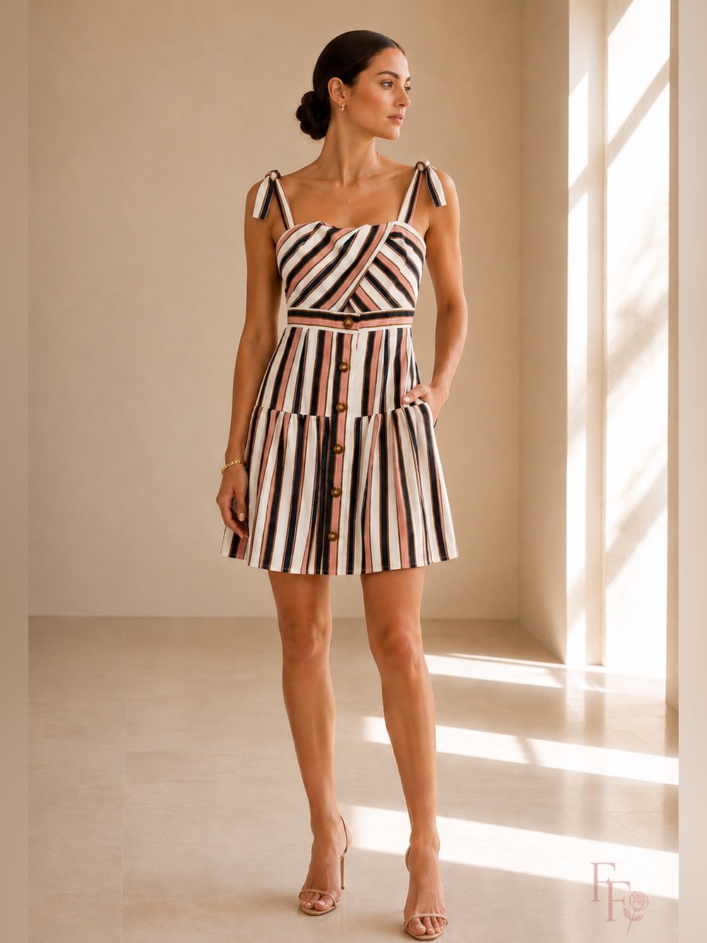 Gianni Bini Striped Tie Strap Button Front Sundress Size Small